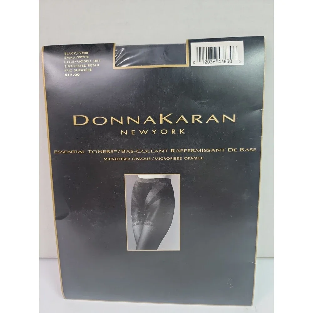 Vintage 90 Donna Karan Essential Toners Opaque Control Top Pantyhose Black Small